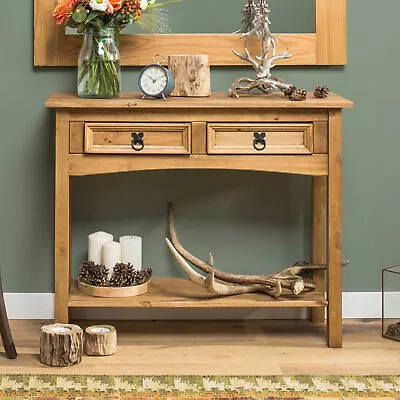 Corona Console Table 2 Drawer - Mexican Solid Pine Wax Distressed • £48.99