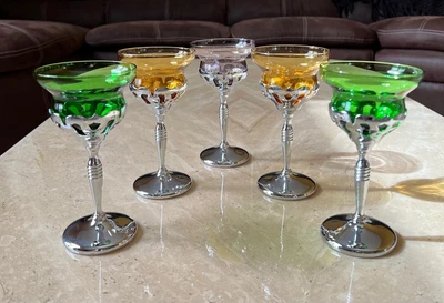 $49.95 • Buy 5 Farber Bros. Krome Kraft Art Deco Cambridge Glass Cocktail/Liquor Glasses