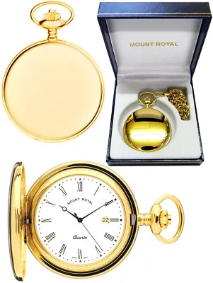 Mount Royal Hunter Pocket Watch Gold-Plate Swiss Quartz Free Engraving B23q • $101.94