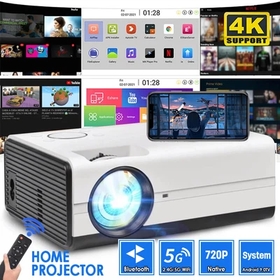 $146.99 • Buy HD 1080P Projector 5G WiFi Bluetooth Wireless Android 9.0 System Smart Theater