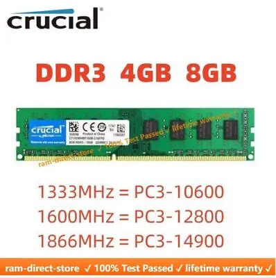 CRUCIAL DDR3 4GB 8GB 1333 1600 1866 Desktop RAM Memory DIMM 240pins DDR3 16GB 32 • $17.25