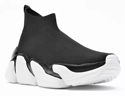 $125 • Buy ZARA 'Fabric Knit High Top' Pull-On Sock Sneakers Men's US 9 Black 2120/920 NWT!