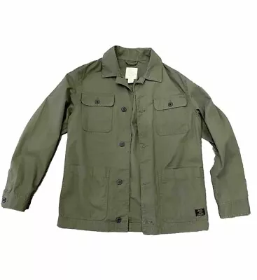 H&M Mens Twill Shirt Jacket Size Small Cotton Cargo Pockets Green Button Up • $13