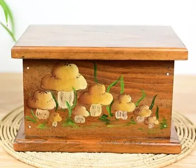 Vintage Hand Crafted Wood Box Hand Painted Mushroom Artist Signed Recipe Box • $14.95