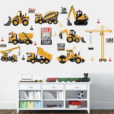 £5.92 • Buy Boys Construction Site Wall Stickers Kids Nursery Bedroom Trucks Digger Decals