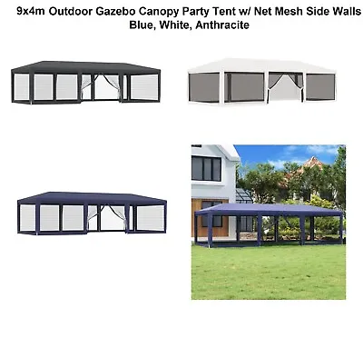 $309.84 • Buy 9x4m Outdoor Gazebo Canopy Marquee Wedding Party Tent W/ Side Walls Net Mesh