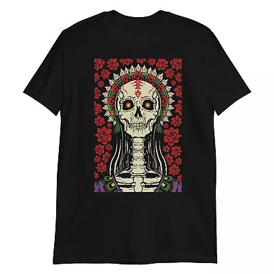 Mexican La Santa Muerta Unisex T-Shirt Saint Of Death Skeleton Aztec Spanish • $21.95