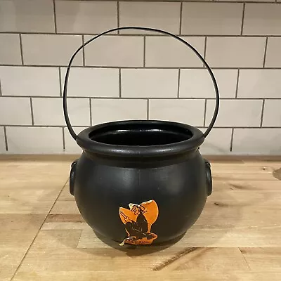 Vintage BLOW MOLD Halloween WITCH'S KETTLE W/ Handle & Sticker UNION PRODUCTS • $18.99