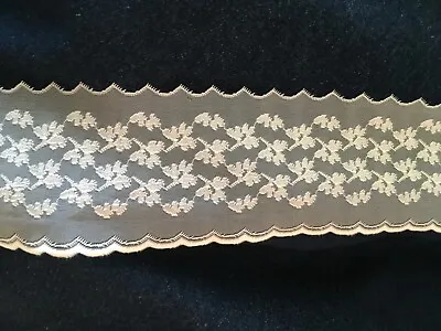 Vintage Sheer Lace Trim With Embroidered Design  W Delicate Floral Lace By Yard • $1.75