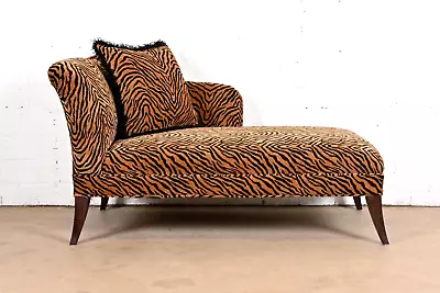 French Regency Tiger Print Upholstered Chaise Lounge • $2795