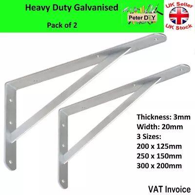 2x GALVANISED Shelf Bracket REINFORCED Strong Heavy Duty Strong Metal Steel WSWP • £7.47