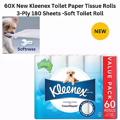 60X New Kleenex Toilet Paper Tissue Rolls 3-Ply 180 Sheets -Soft Toilet Roll-AU • $38.95