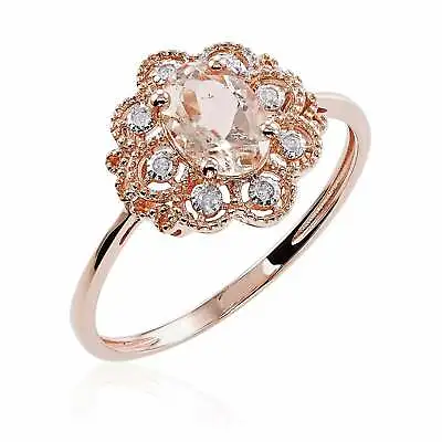 10k Rose Gold Genuine Morganite & Diamond Ring With Milgrain Detail - Pink • $135.13