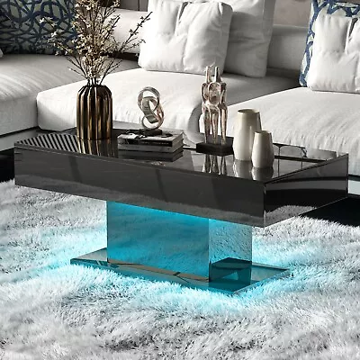 High Gloss Coffee Table With LED Lights Modern Side Table Living Room • $169.90