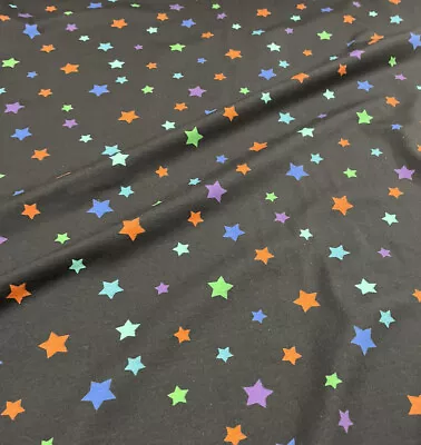 Black Blue Stars Jersey Fabric Cotton 4 Way Colorful Stretch Dress Children’s • £6.70