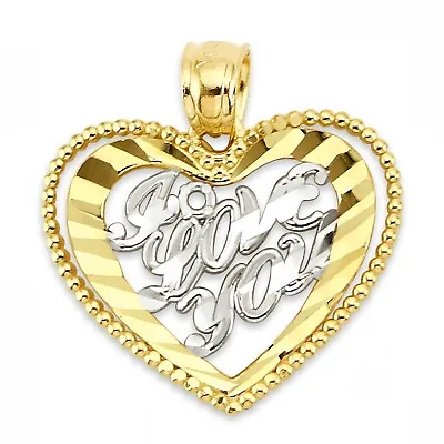 Solid 10k/14k Gold 'I Love You' Heart Pendant - Romantic Gifts • $182.99