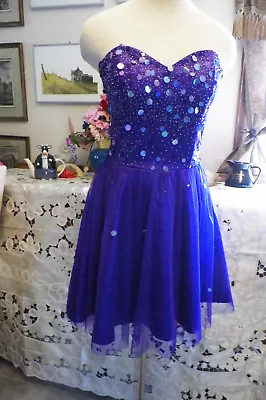 Masquerade Purple Netting Sequin Beaded Wedding Bridesmaids Cocktail Dress  7/8 • $31.20