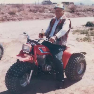 Vintage Polaroid Photo Man Sitting On 3 Wheeler ATV Beer Odd Found Art Snapshot • $12.95