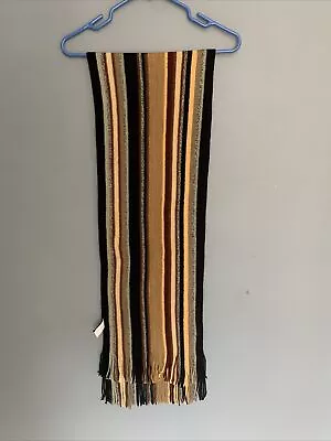 Izod Brown Black Tan White Striped Acrylic Scarf • $29