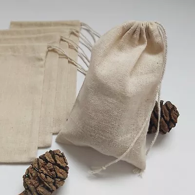 Small Cotton Drawstring Pouch Bags Plain Natural Muslin For Gifts Favour Storage • £8.49