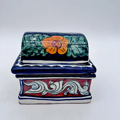 Vtg Talavera Castillo Mexican Pottery Square Lidded  Jewelry Box Signed Rare • $55