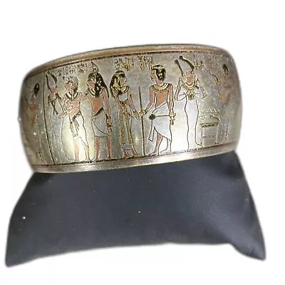 Vintage Reed & Barton Damascene Cuff Bracelet Egyptian Bronze Silver Tone • $29.99