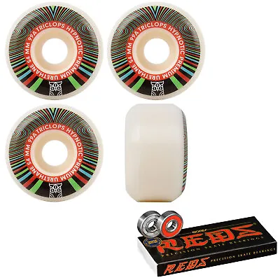 Triclops Skateboard Wheels Hypnotic 54mm 99A White With Bones Reds Bearings • $22.95