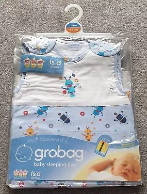 New Grobag Baby Sleeping Bag 0.5 Tog 0-6 Months Robbie Robot Design • £8