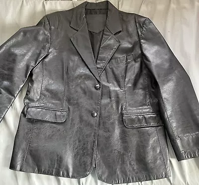 VINTAGE 80's Black LEATHER CAR COAT SPORTS BLAZER JACKET SIZE L Mens 50” Chest • $95