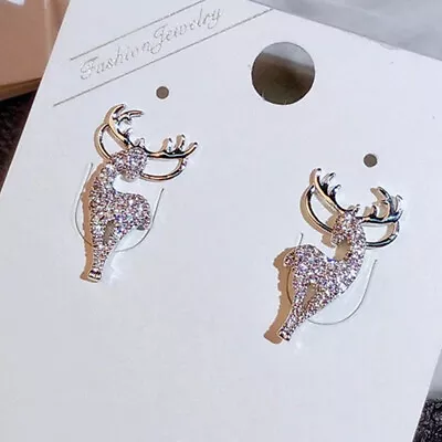 Elk Shape Stud Earring Gift Women Cute 925 Silver Cubic Zircon Women Jewelry • $1.97