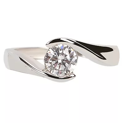 0.50Ct 5.00mm G-H VS2 Natural White Diamond Women's Ring In 14KT White Gold • $0.99