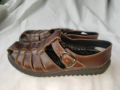 Josef Seibel Air Massage Brown Leather Slingback Fisherman Sandals Shoe 7 • $35