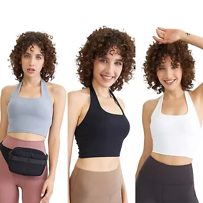 £6.99 • Buy Halter Neck Sports Top Bra Gym Yoga Scrunch Back Removable Pads