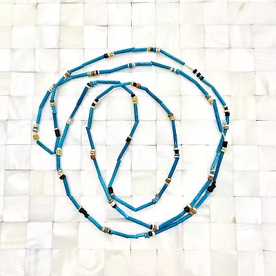 Replica Mummy Bead Blue Tones Clay Beaded Necklace The Vintage Strand Lot #4103 • $42.49