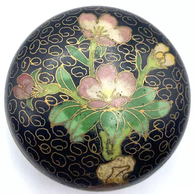 Cloisonne Trinket Box Round Pill Box Vintage Enamel Brass  • $12.50