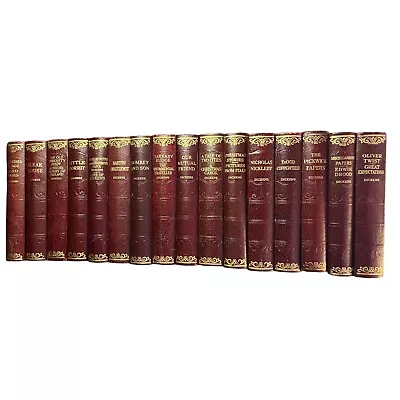 Charles Dickens COMPLETE SET 16 Hardback Books Hazell Watson & Viney BURGUNDY • £60