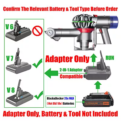 $19.99 • Buy 1x Adaptor Fits Black And Decker 20v MAX (Not 18v) Battery To Dyson V7 V8 Vacuum