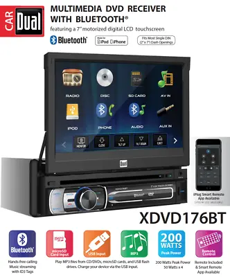 NEW DUAL XDVD176BT 1 Din CD DVD Player Receiver USB AUX Bluetooth Camera Input • $89.90