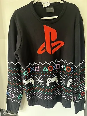 Playstation Graphic Gamer Black Christmas Holiday Logo Ugly Sweater Men L. • $39.50