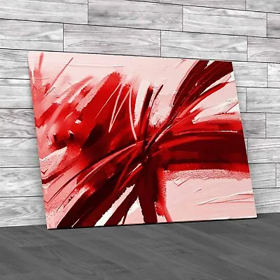 Vibrant Abstract Oil  Lively Expressive Strokes Red Canvas Print Large Picture • £14.95