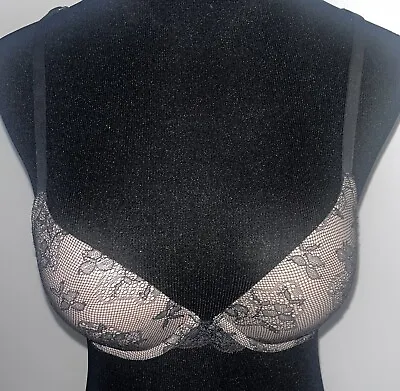 Victoria's Secret Black Nude Floral Lace Biofit Demi Uplift Underwire Bra 34B • $10