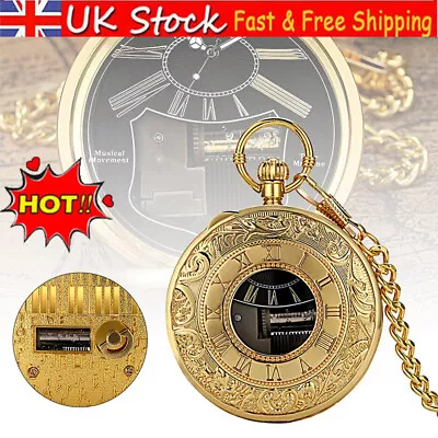 Steampunk Playing Music Quartz Pocket Watch For Men Women Pendant Chain Xmas IN • £13.91