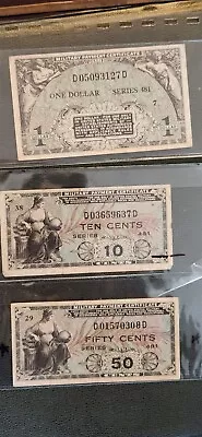 US Military Payment Certificates Lot. 1$ 50c And 10c SERIES 481 • $10.50
