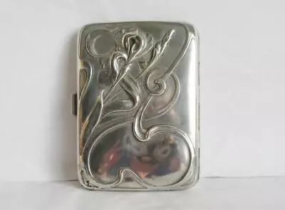 Magnificent Silver Art Nouveau Card Case / Cigarette Case Flag Iris Pattern 800 • $35.37