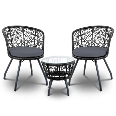 Gardeon Outdoor Furniture Rattan Bistro Set Chair Patio Garden Wicker Cushion • $209.95