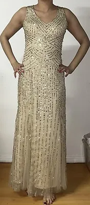Aidan Mattox Women’s Gold Beige Sequin Formal Long Dress Size 0 P/O • $40