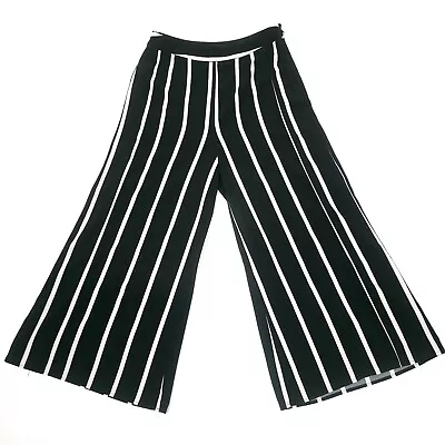 Who What Wear Womens Pants 10 Wide Leg Pallazo Black White Stripe Stretch • £9.64