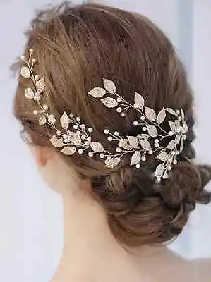Vintage Leaves And Floral Bridal Headband Bohemian Headpiece Crystal Pearl Hair • £8.99