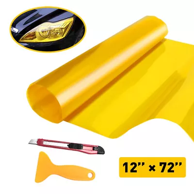 12 X72  Tint Gloss Headlight Taillight Foglight Film Vinyl Sticker Golden Yellow • $10.99