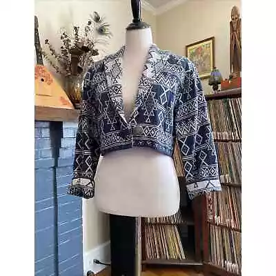 Flashback VINTAGE M Womens Southwestern Aztec Cropped Jacket Blazer 100% COTTON • $24.99